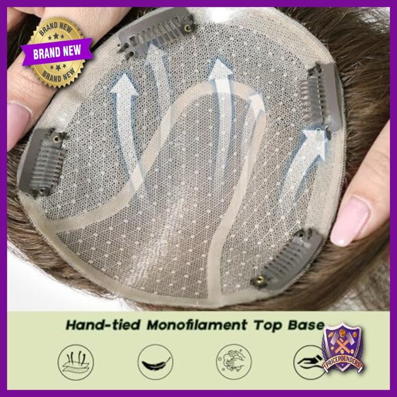 Hand-Tied Mono Top Hair Topper, 14 Inch Human Hair, Glueless Lightweight main image 6